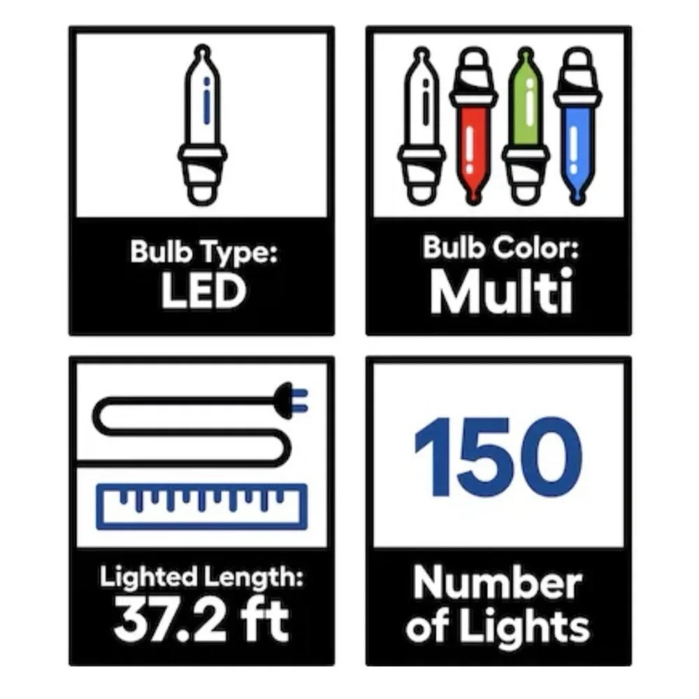 GE StayBright LED 37.2 Feet 150 Multicolor C-5 Christmas Holiday String Lights